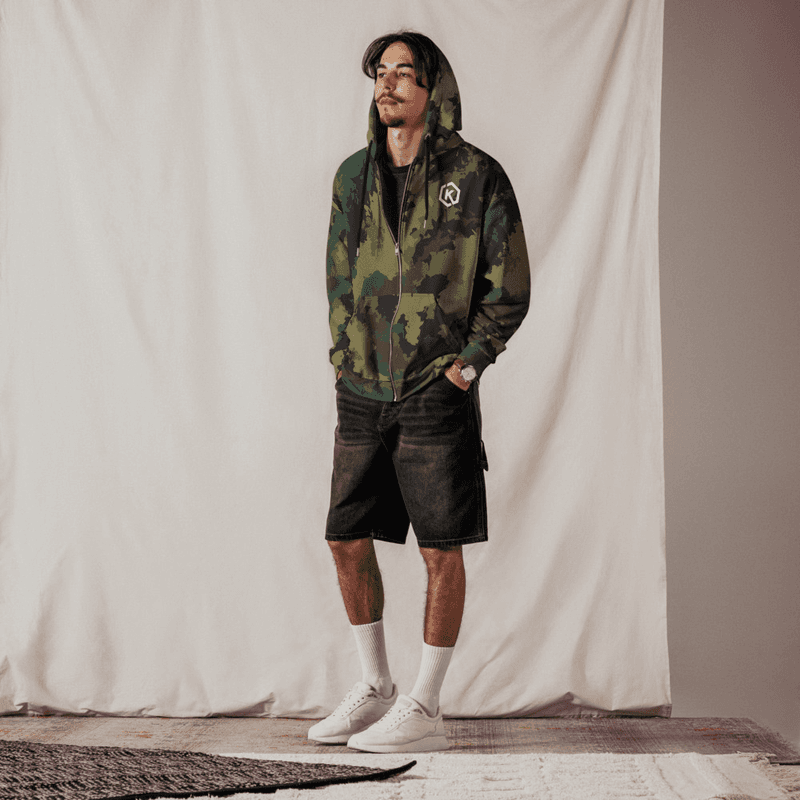 Kicxs Unisex Zip-Up Hoodie - Green Camo