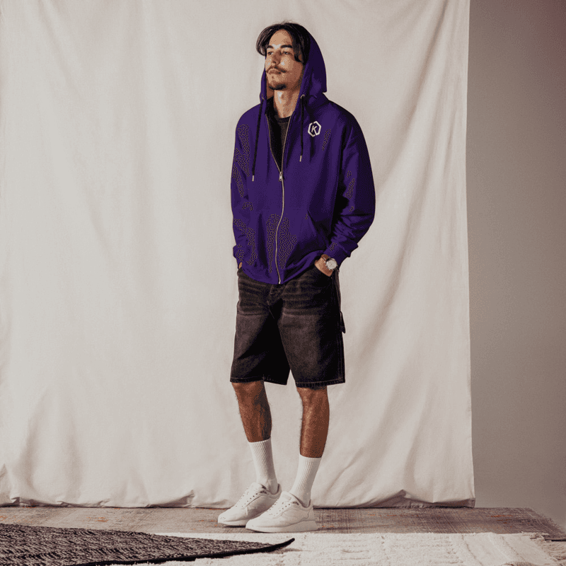 Kicxs Unisex Zip-Up Hoodie -  Purple/Yellow
