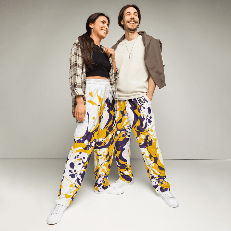 Kicxs Wide-Leg Joggers - Purple/Yellow/White
