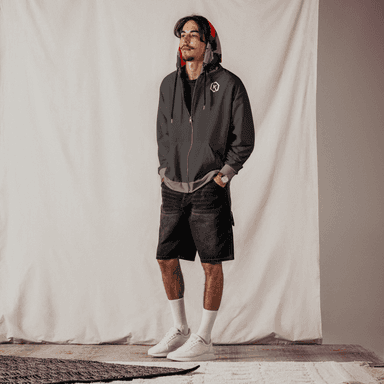 Kicxs Unisex Zip-Up Hoodie - Pewter/Tan 1