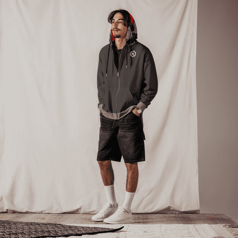 Kicxs Unisex Zip-Up Hoodie - Pewter/Tan