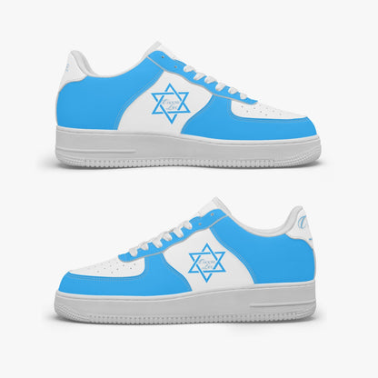 Star Of David Sky Blue Low-Top Leather Sports Sneakers