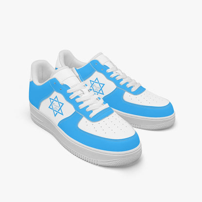 Star Of David Sky Blue Low-Top Leather Sports Sneakers