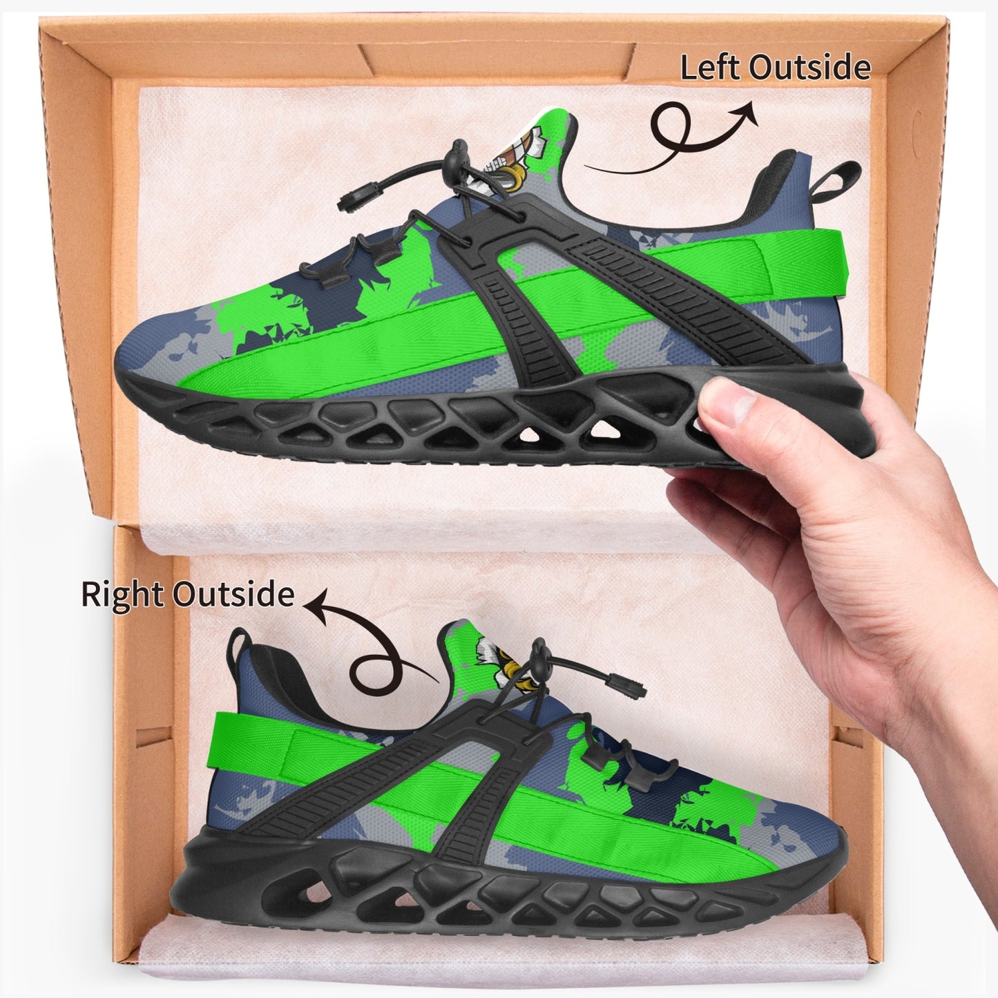 Kicxs Seahawks Camo Mesh Running Shoes