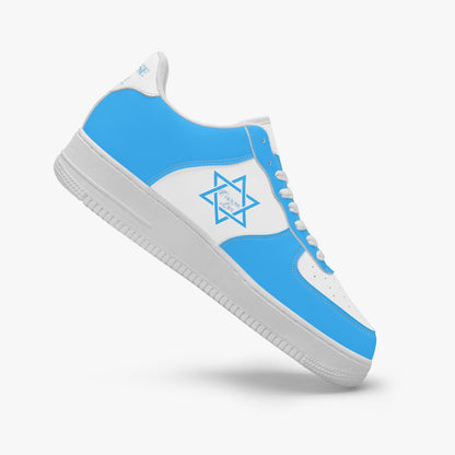 Star Of David Sky Blue Low-Top Leather Sports Sneakers