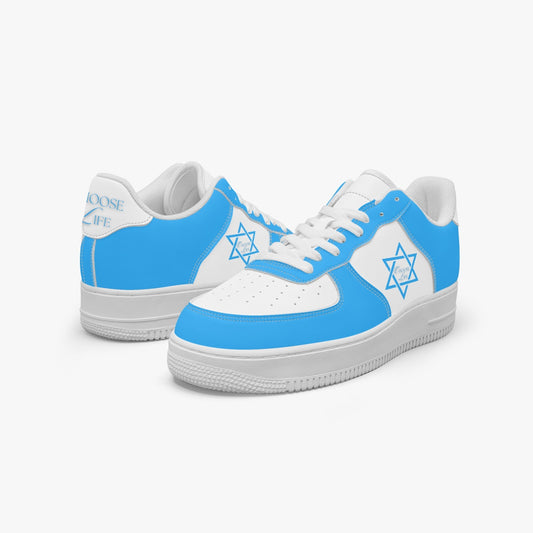 Star Of David Sky Blue Low-Top Leather Sports Sneakers